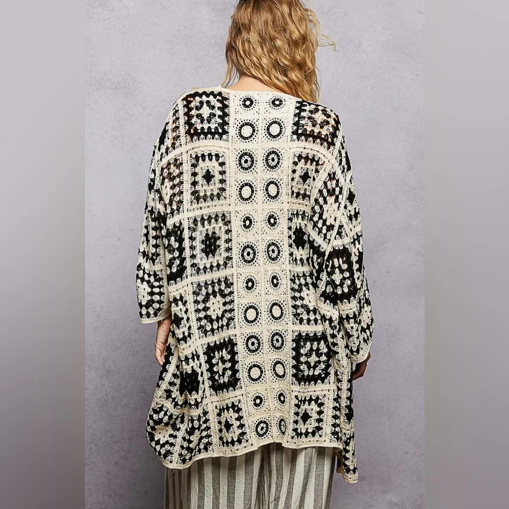 POL | Sweaters | New Pol Black Granny Square Crochet Open Front Boho ...